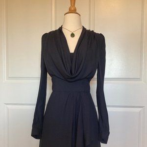 French Connection Long Sleeved Cowl Neck Dress Navy Blue Size 6